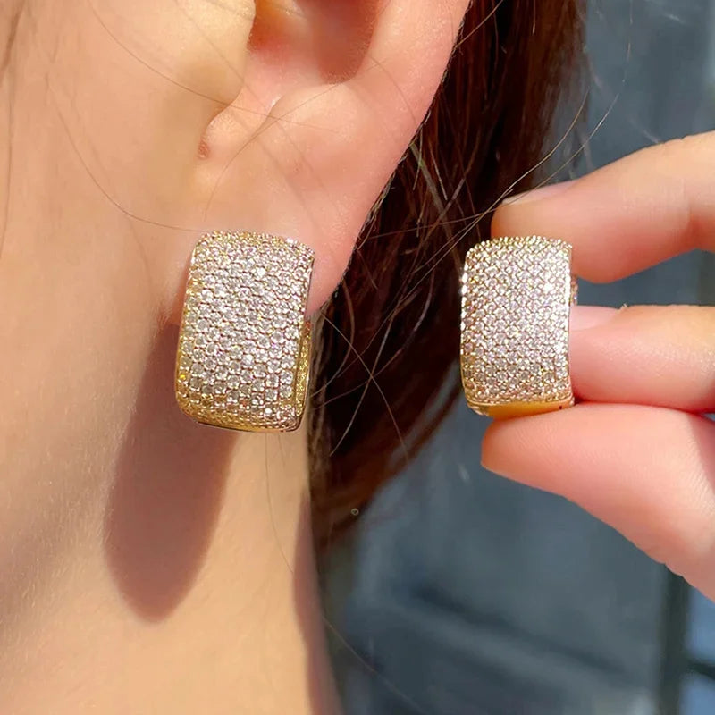 Huitan Full CZ Hoop Earrings — Bling Luxury Bridal Wedding Earrings | 4 Style Options | Women's Fashion Jewelry