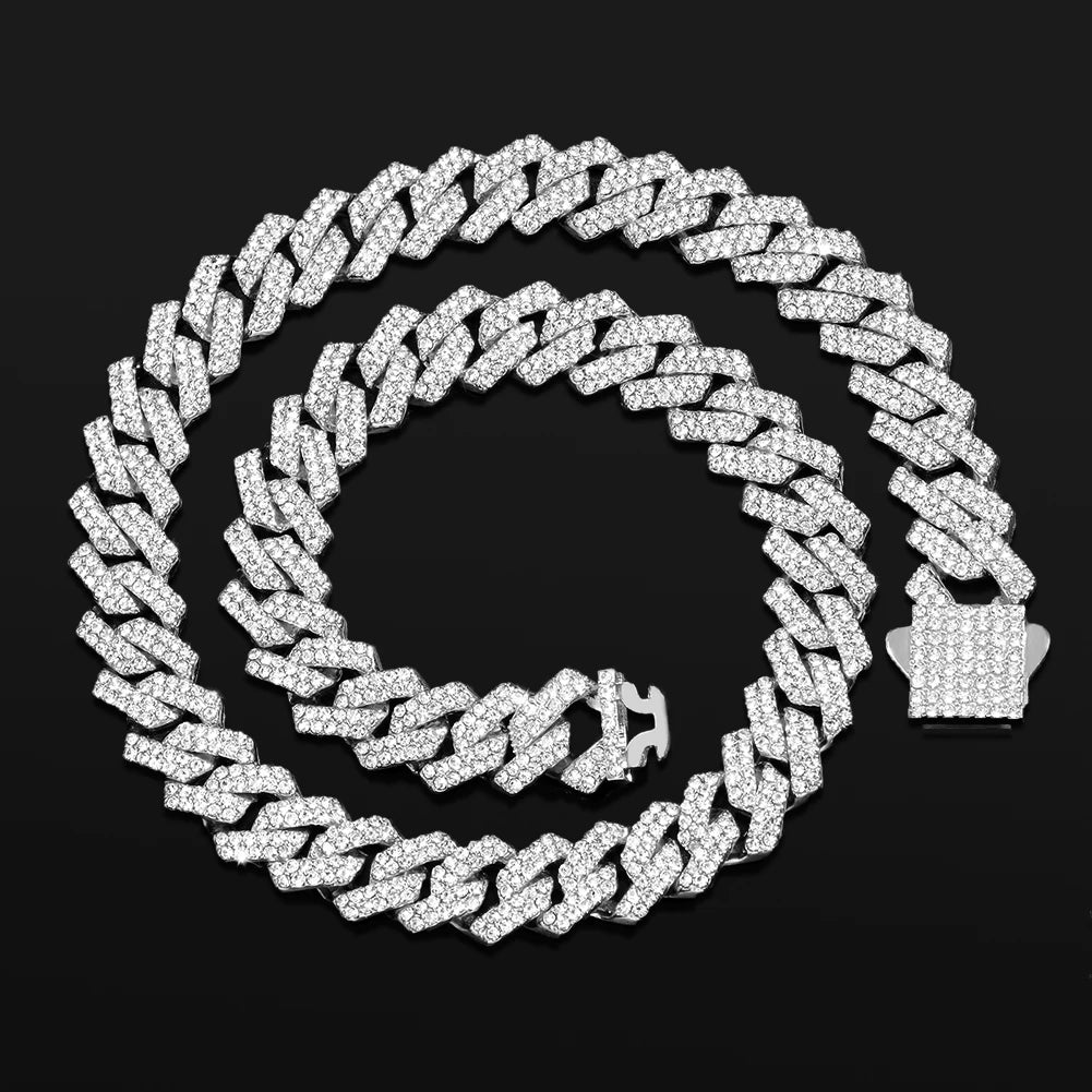 14mm Iced Out Cuban Link Chain — Prong-Set Choker & Bracelet, Gold or Silver Tone | Unisex