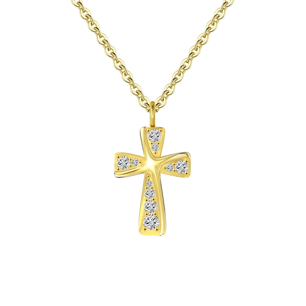 ORSA JEWELS New Design 14K Gold Cross CZ Pendant luxury Women's 925 Sterling Silver 4A Zircon Necklace Anniversary Jewelry SN332