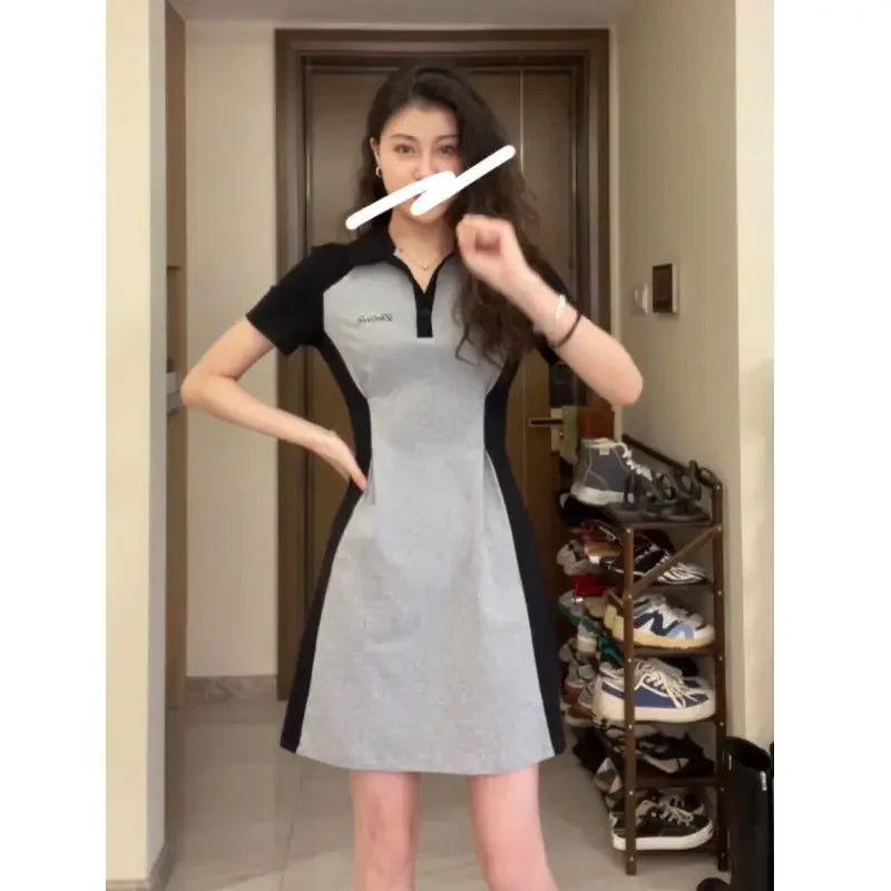 Midi Female Dresses 2025 Splicing Grey Clothing Women's Dress Short Mini Trendy Cheap Casual Offer Elegant Hot Cotton Sale Y2k