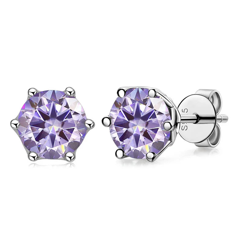 JoyceJelly VVS D Color Moissanite Stud Earrings — Russian Cut 8H8A | 925 Sterling Silver | 0.5CT–2CT | 20+ Colors