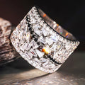 Huitan Geometric Black Cubic Zirconia Cocktail Ring