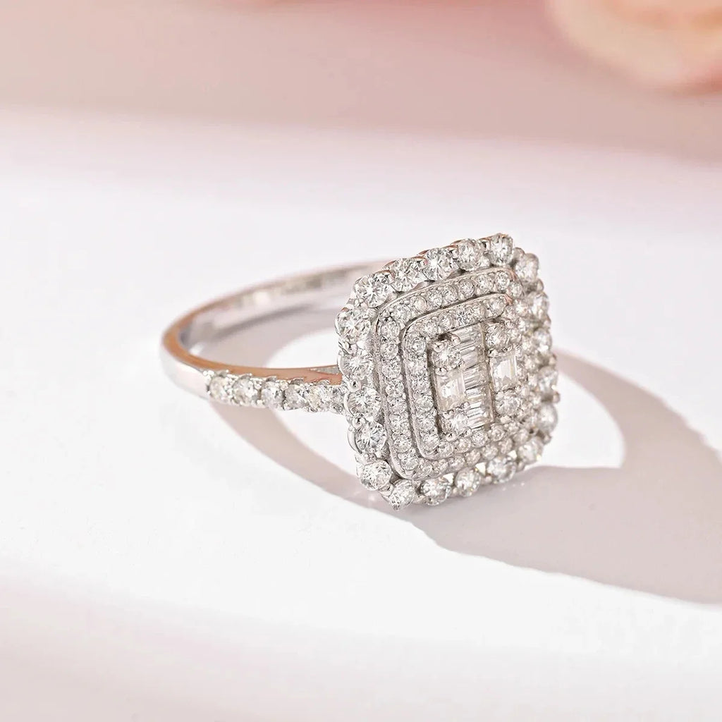 Gorgeous Moissanite Ring for Women S925 Silver Plated 18K Gold Muti Halo Diamond Luxury Wedding Party Fine Jewelry