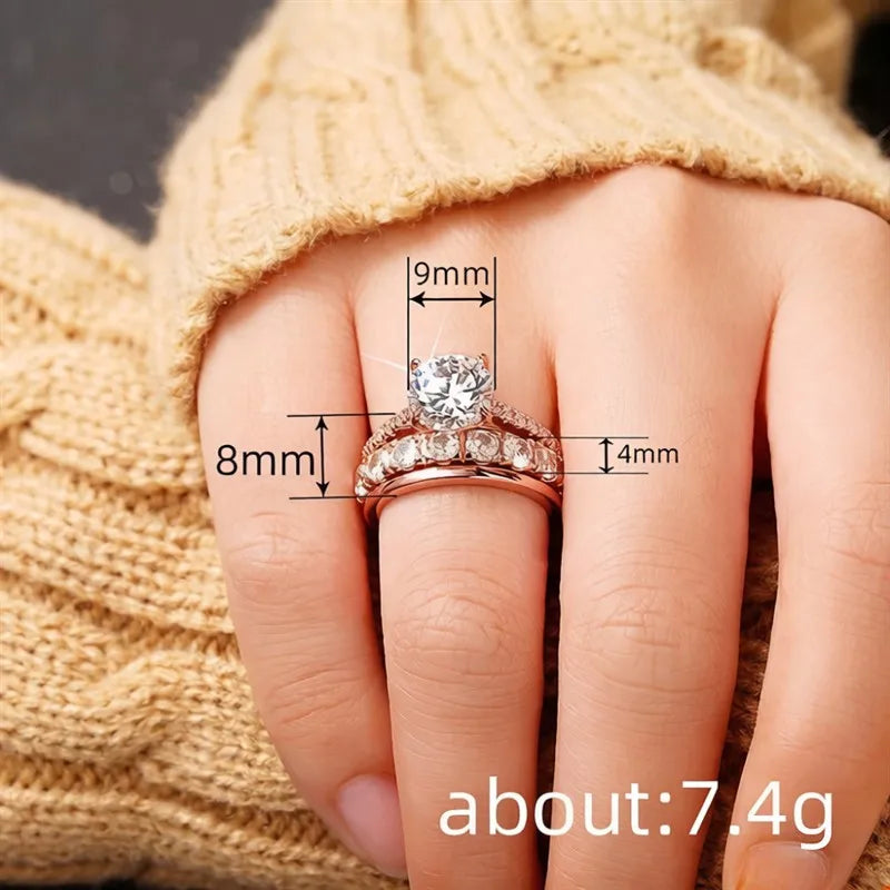 3-Piece CZ Bridal Ring Set — Stacking Engagement & Wedding Bands in Gold, White Gold or Rose Gold Tone | Sizes 5–14