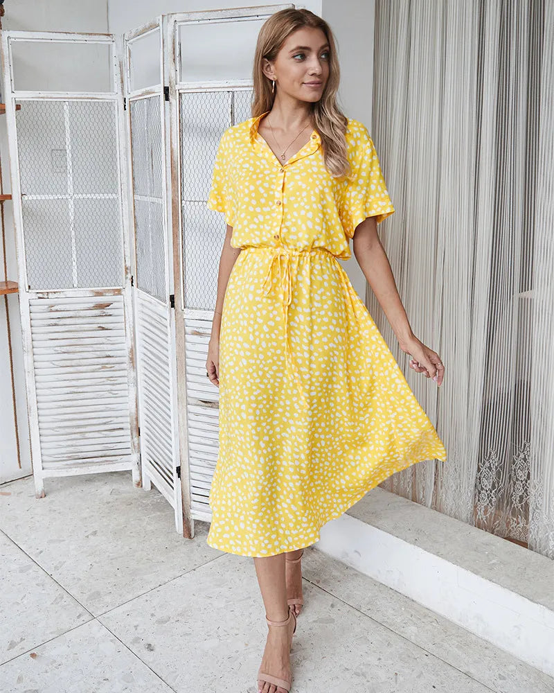 Vintage Floral Shirt Dress – Belted Mid-Calf Fit