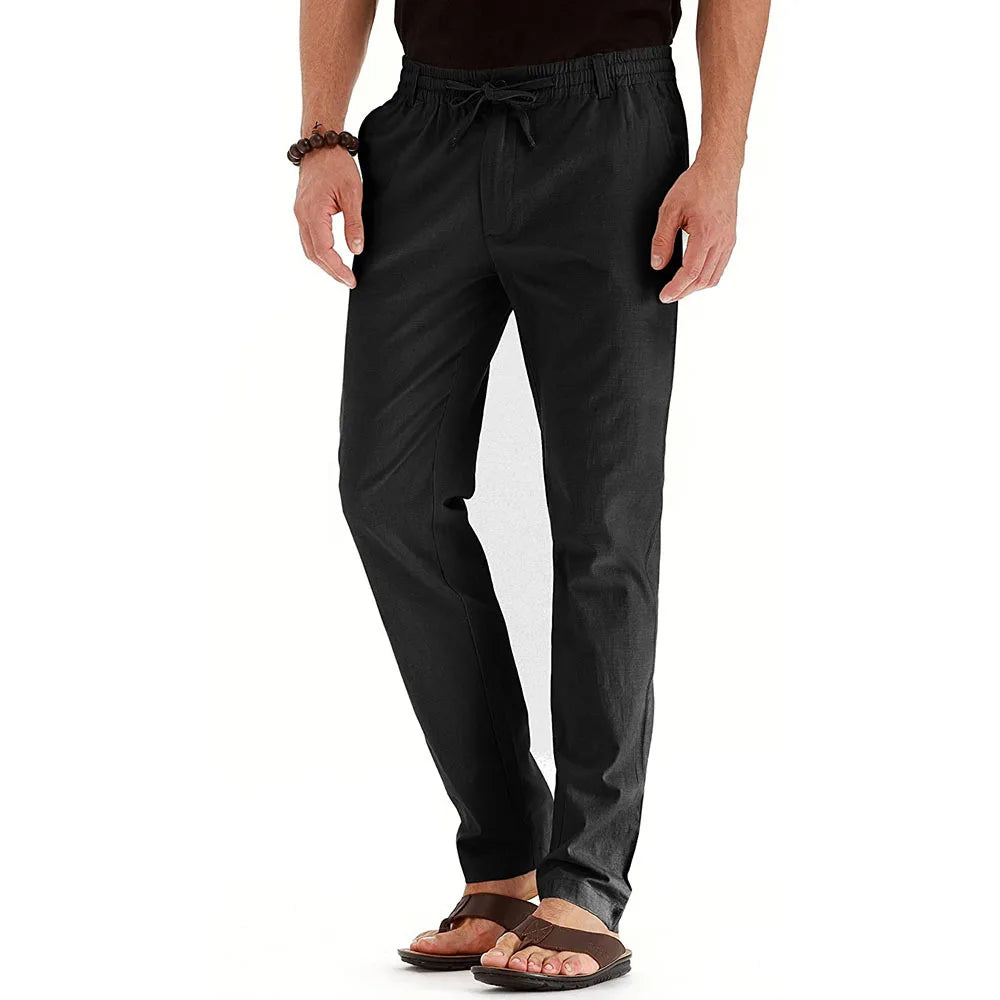 Casual Men's Pants European and American Loose Elastic Waist Cotton Versatile Solid Color Sports Pants