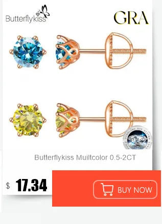 Butterflykiss D Color Moissanite Stud Earrings — 925 Sterling Silver | GRA Certified | 0.5CT, 1CT & 2CT | 20+ Colors