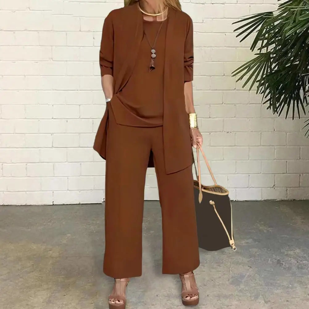 Women's 3-Piece Cardigan, Vest & Wide Leg Pants Set – Casual Loose Pantsuit