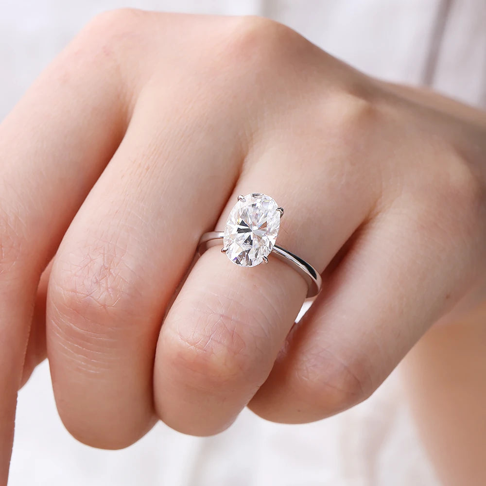 4.5CT Oval Cut Full Moissanite Rings for Women Sparkling Diamond S925 Sterling Silver Plated 18K Wedding Band Jewelry With GRA