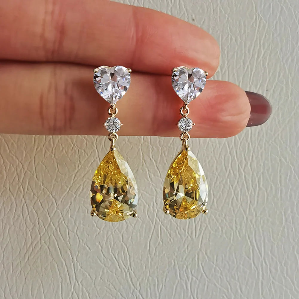 Yellow Crystal Geometric Drop Earrings