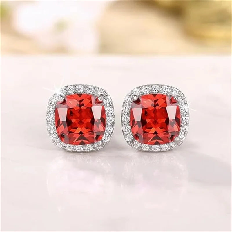 Gemstone-Inspired Cushion-Cut Cubic Zirconia Stud Earrings