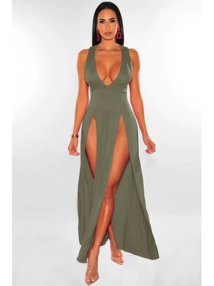 Sleeveless V-Neck Midi Dress – Slim-Fit A-Line Silhouette