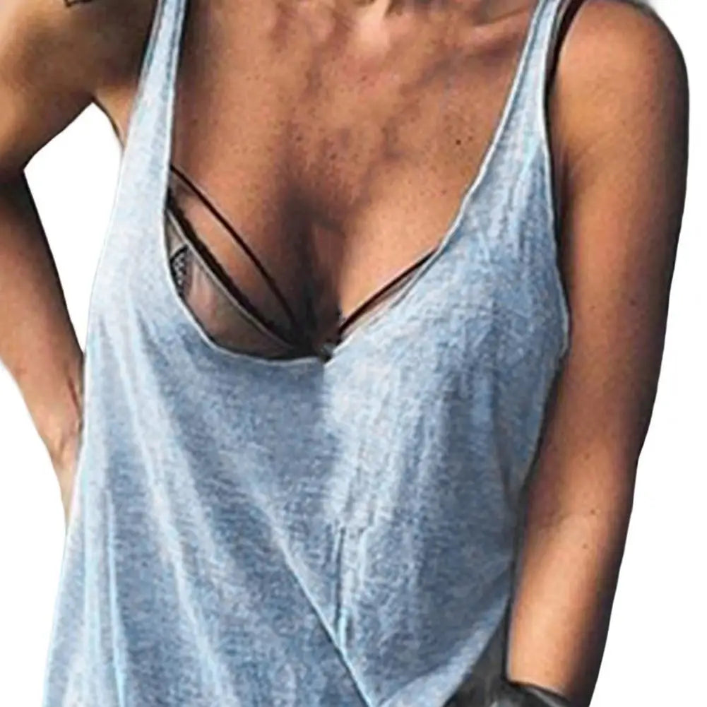 Women's U-Neck Sleeveless Loose Vest Top – Casual Solid Color Summer Cami