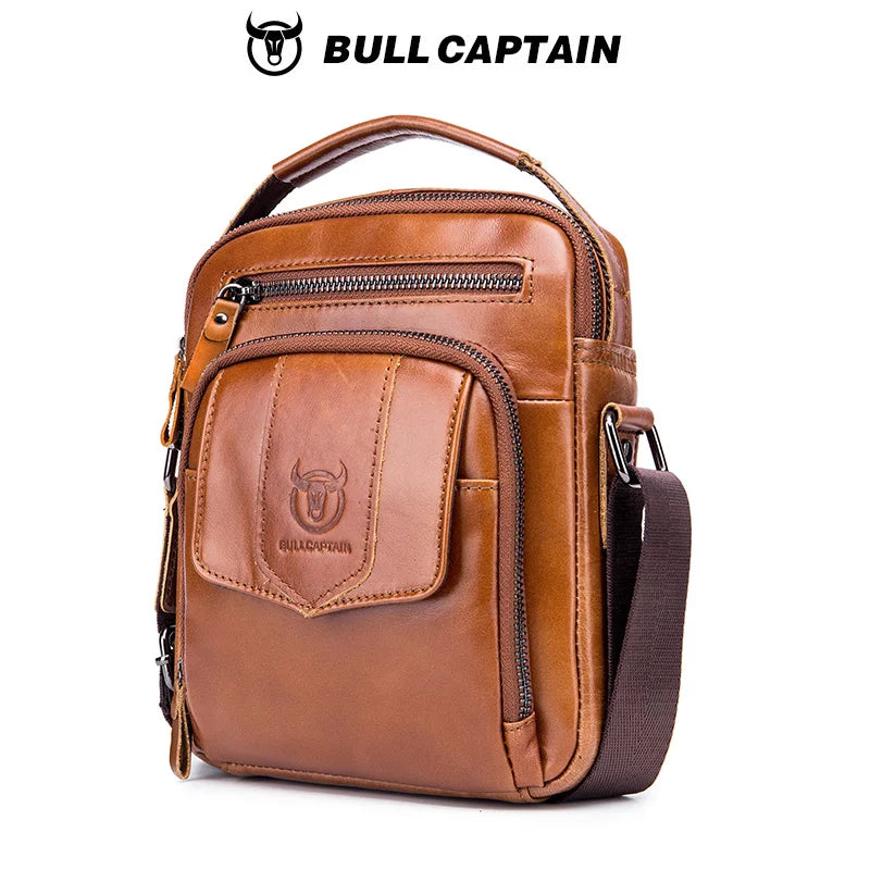 Bullcaptain men's large capacity shoulder bag, leather men's bag, casual crossbody bag, retro handbag