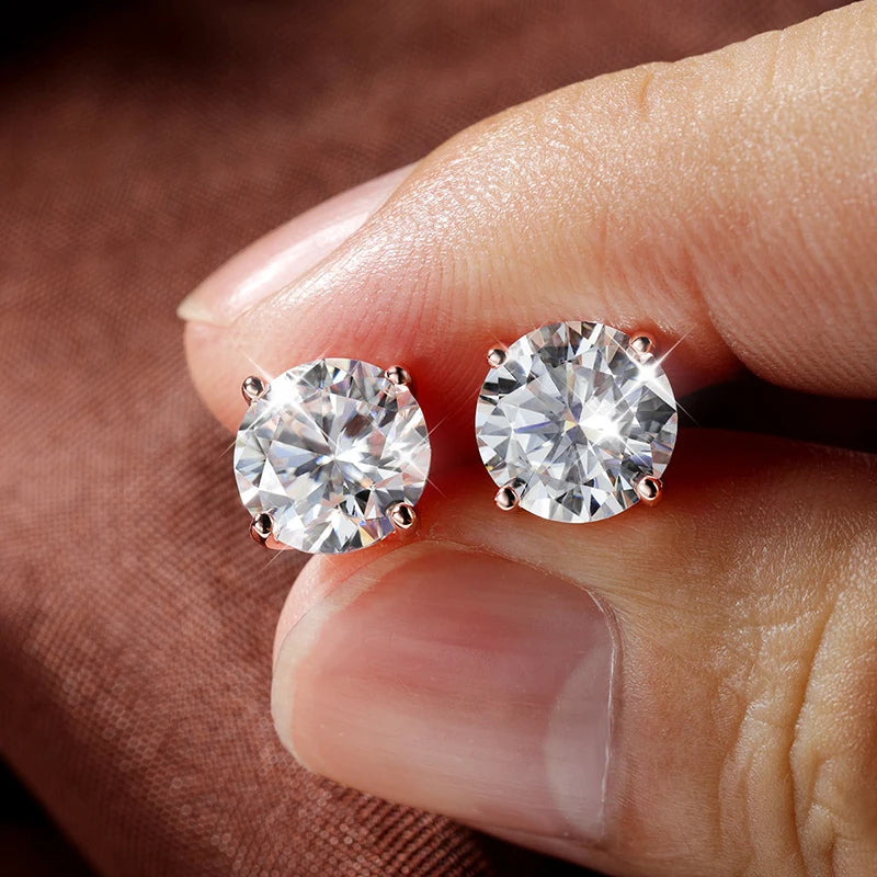 Smyoue 0.2-3CT Rose Gold Color Moissanite Stud Earrings for Women Sparkling Classic Wedding Lab Diamond Earring Pure 925 Silver