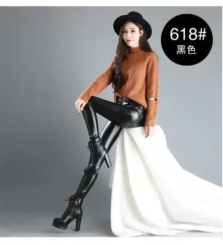 Women's High-Waisted Faux Leather Leggings | Black