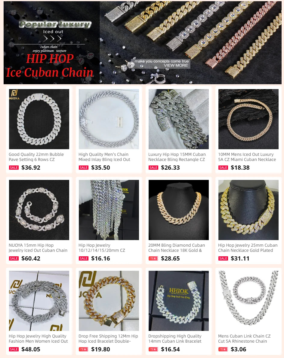 Hip Hop Jewelry 10/12/14/15/20mm CZ Cuban Link Necklace For Men Miami Bling Iced Out Prong Cuban Link Chain Party Gift