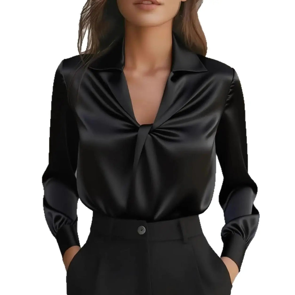 Elegant Long Sleeve Shirt for Women Polyester Fabric Women's Premium Fashion Pure Color Woven Shirt Resistant to Deformation