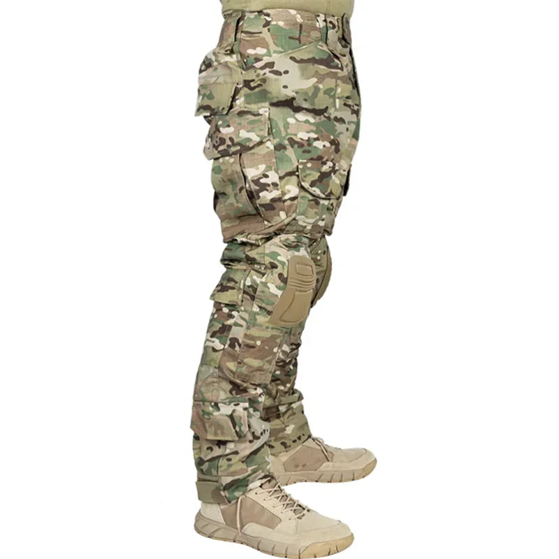 Multicam Pants +Knee Pads Men Tactical Combat Cargo Camo Trousers Trainning Hunting Clothes Quick Dry Breathable Sport Pants