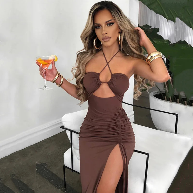 Women's Sleeveless Backless Bodycon Midi Dress – Slim Night Out & Club Dress