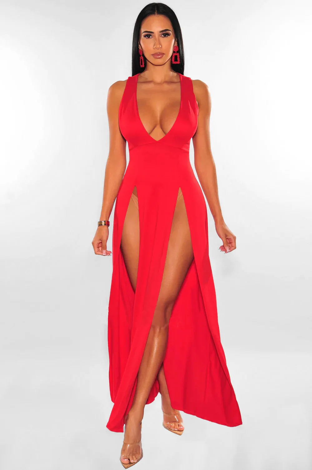 Sleeveless V-Neck Midi Dress – Slim-Fit A-Line Silhouette