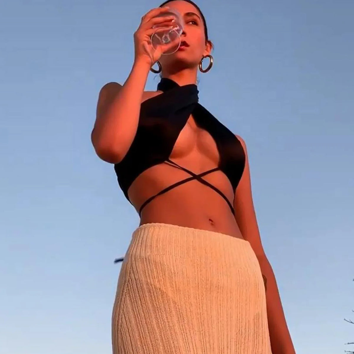 Crossover Back Off-Shoulder Crop Top | Lace-Up Y2K Tank
