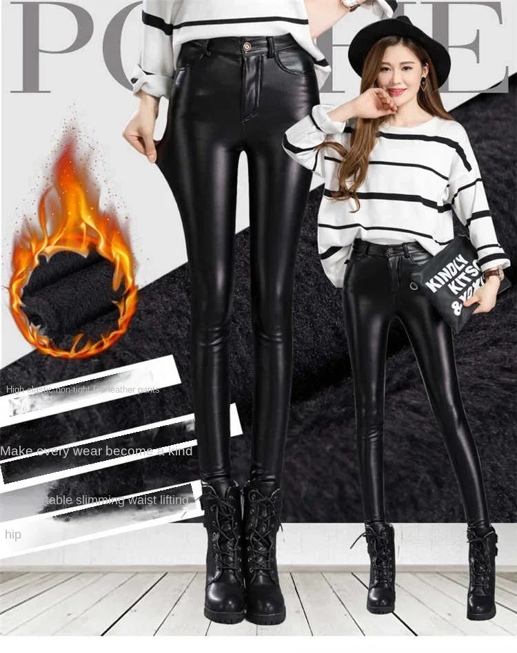 Women's High-Waisted Faux Leather Leggings | Black