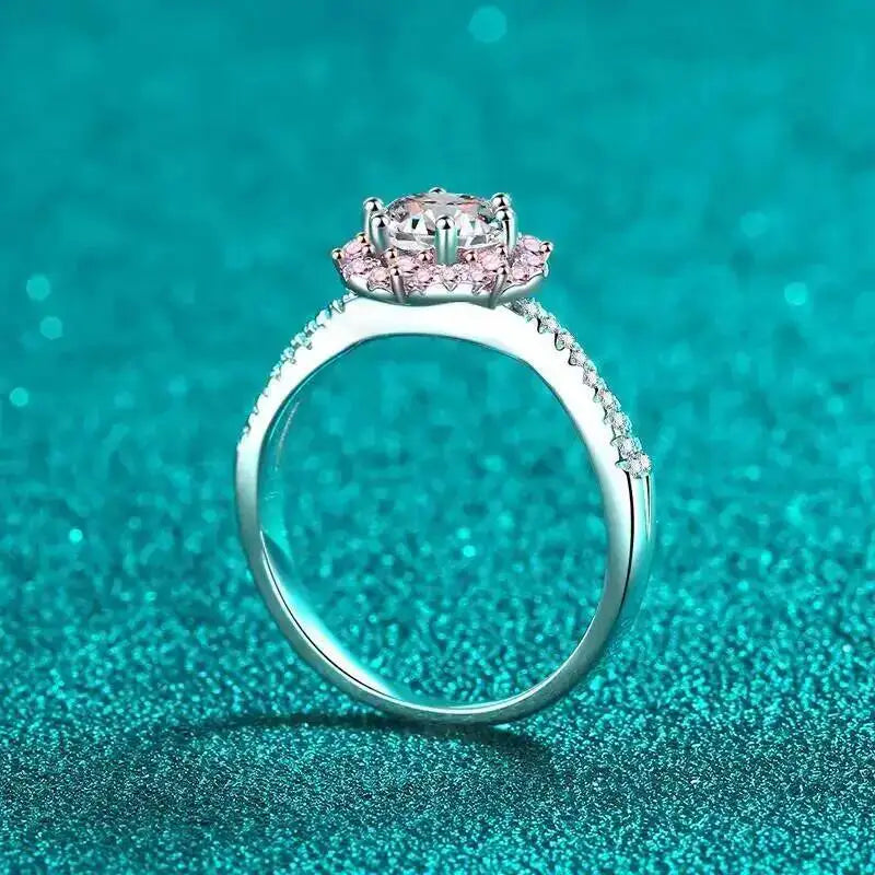 925 Sterling Silver 1ct Moissanite Halo Ring — GRA Certified, 12 Colours | Sizes 5–9