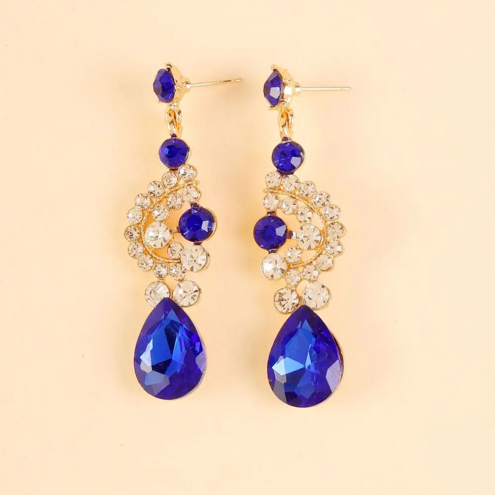 Luxury Rhinestone Jewelry Set Elegant Shiny Necklace Earrings Set Adjustable Waterdrop Pendant Wedding Bridal Accessories