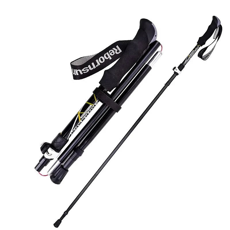 Folding Aluminum Alloy Hiking Cane Five Section Ultra Light Telescopic Outdoor Ultra Short Off-road Running Cane
