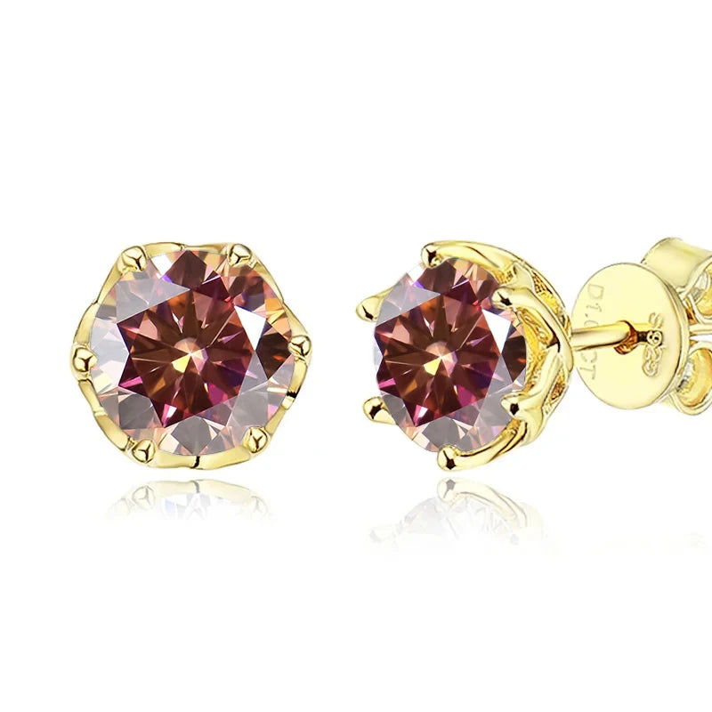 JoyceJelly 1/2/4CT D Color Moissanite Diamond Stud Earrings S925 Sterling Silver Plated 18K Gold Ear-studs Luxury Fine Jewelry