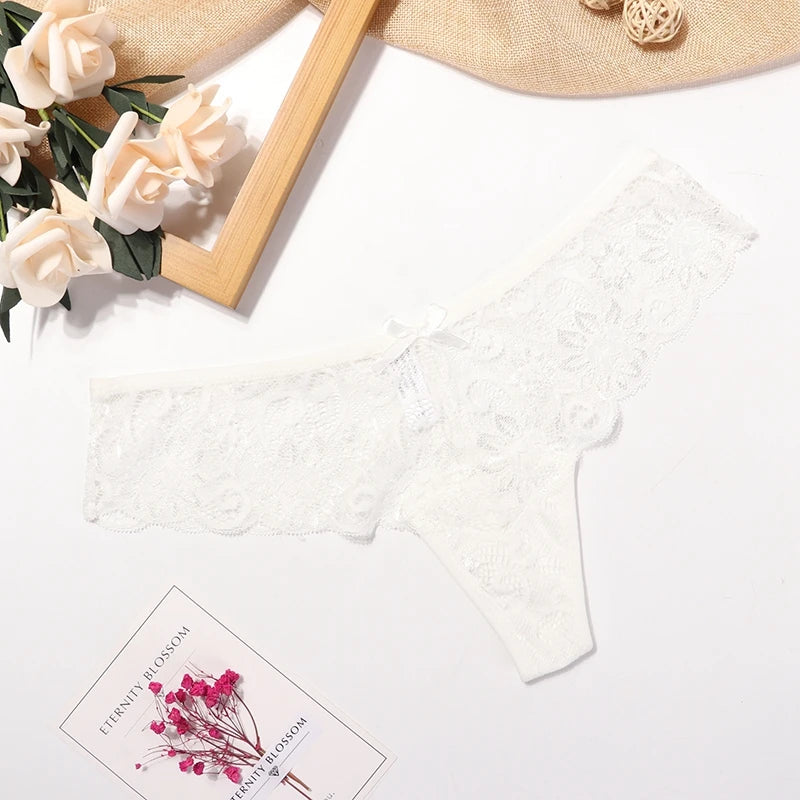 Women's Lace Thong Panties Brazilian Cut Low Waist Sexy See Through Lingerie Hollow Out Comfortable Elastic Underwear