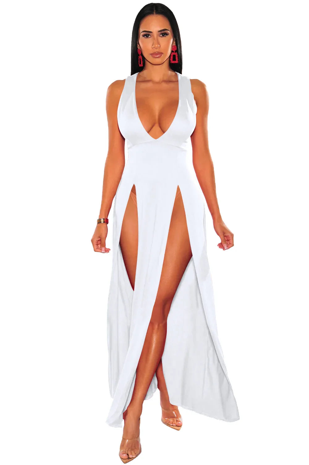 Sleeveless V-Neck Midi Dress – Slim-Fit A-Line Silhouette