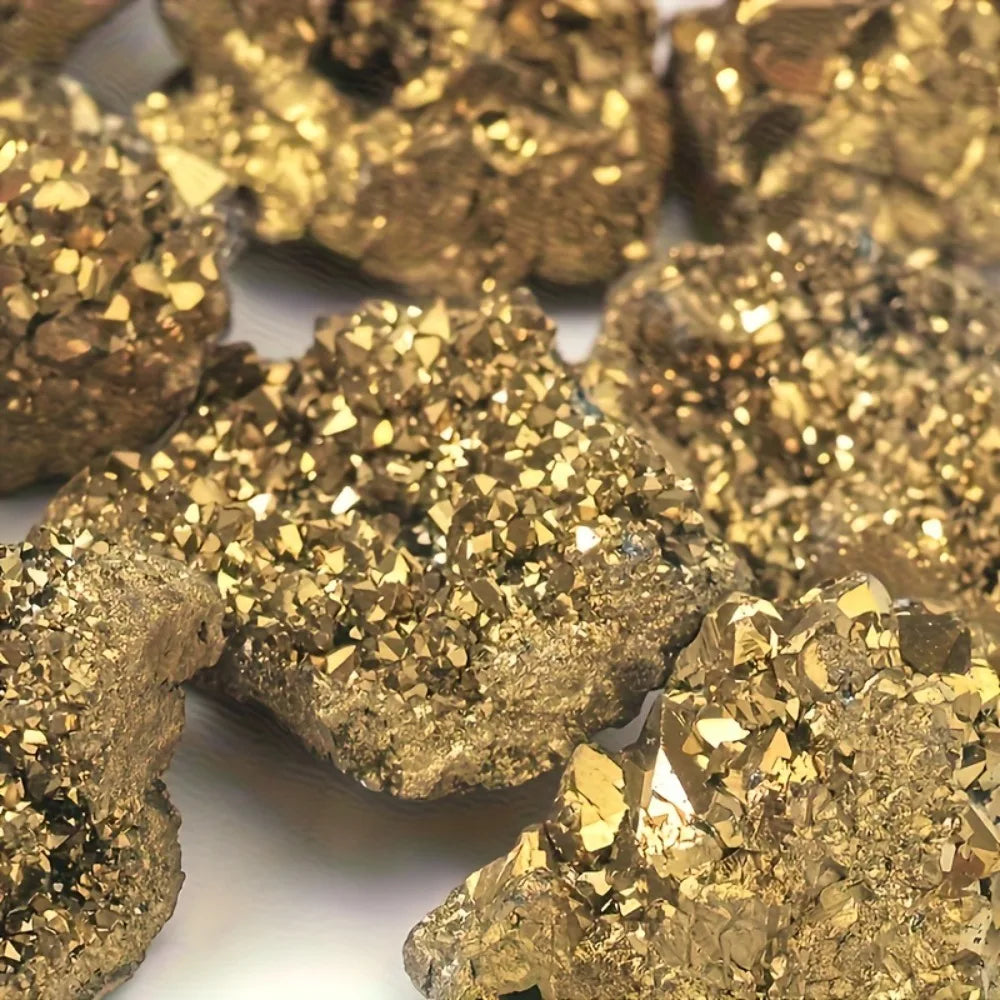 Natural Stone Golden Aura Geode - Crystal Cluster with Electroplated Golden CoatingGift, Mineral Specimen for crystal healers