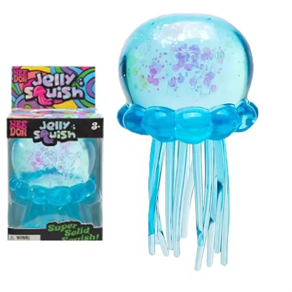Trending Nee Doh Jellyfish & Cube Squish Toy, Soft Jelly Squeeze Stress Relief Fidget Toy, Sensory NeeDoh for Kids & Adults New