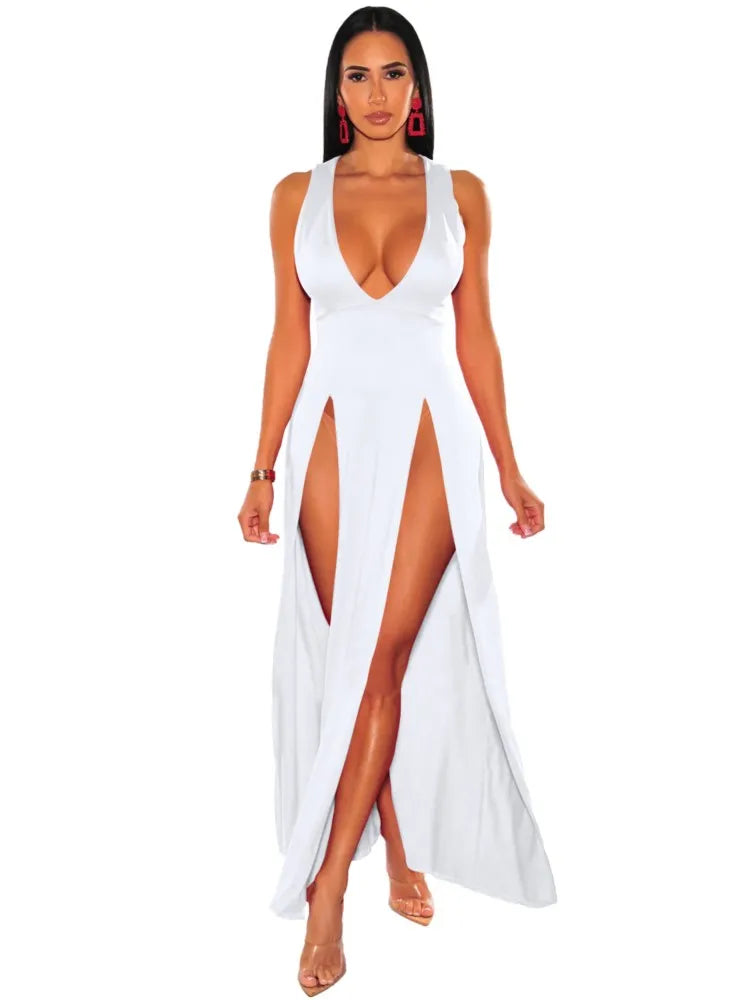 Sleeveless V-Neck Midi Dress – Slim-Fit A-Line Silhouette
