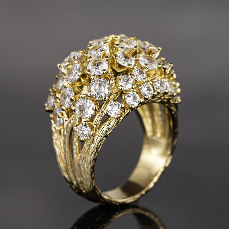 Huitan Branch Design Cubic Zirconia Ring – Gold Color