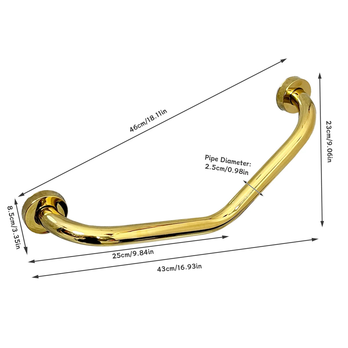Golden Stainless Steel Grab Bars for Elderly, Thickened Non-Slip Bathroom Safety Grab Bars, Barrier-Free Toilet Grab Bars, Drilled Installation, Strong Load-Bearing