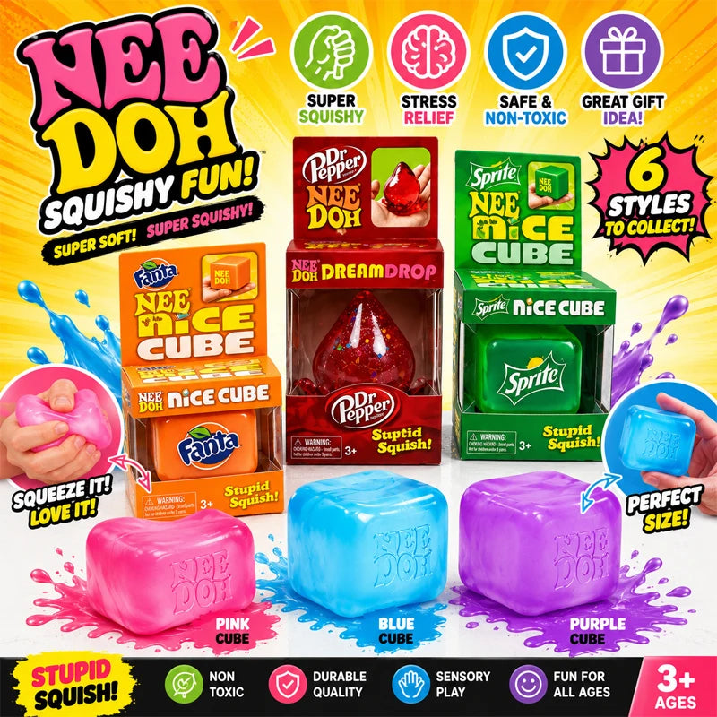New Needoh Nice Cube Sensory Stress Reliever Fidget Tool for Anxiety Focus Desk Sensory Cube for Adults Kids Cube Squishy Toy