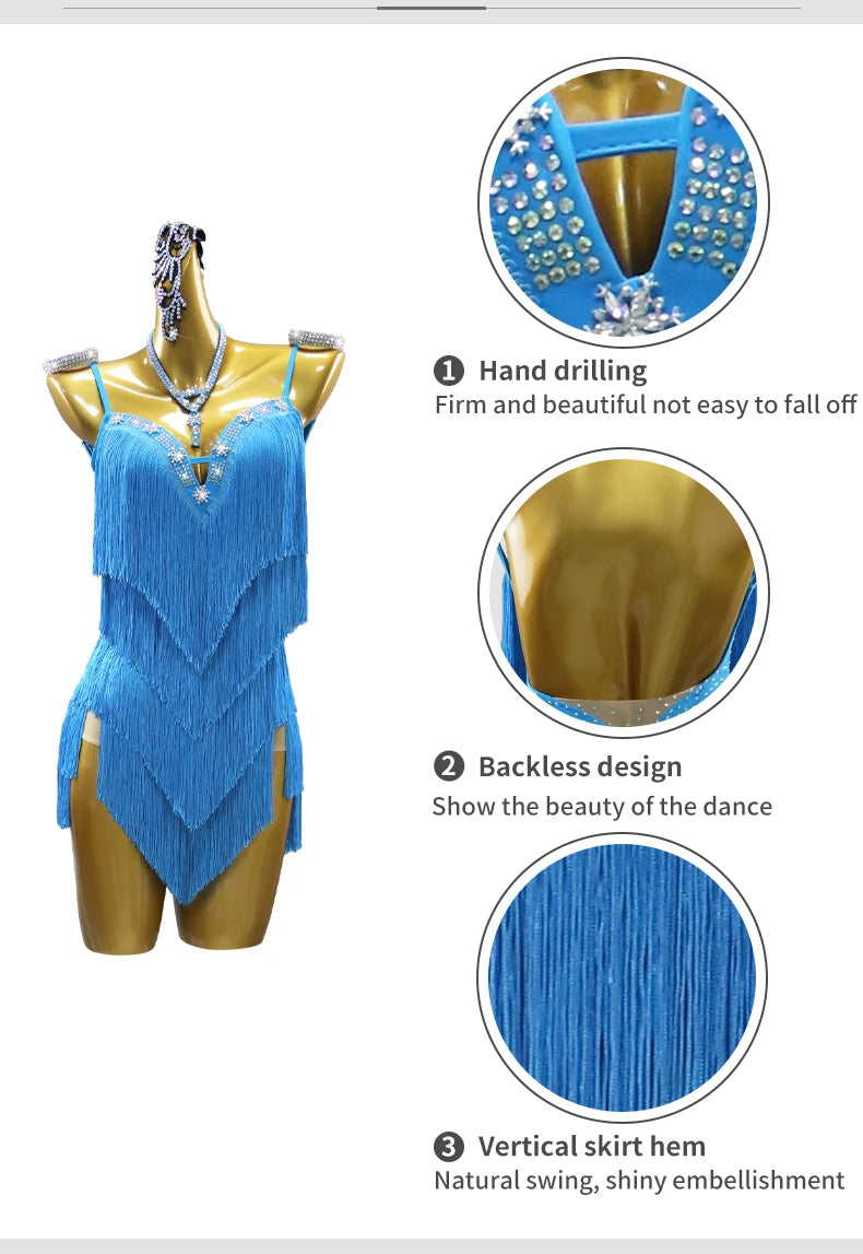 Dress For Dancing Female Dance Suit Evening Dress Latin Competition Costume 2026 Elegant Party Wear Sports Fringed Clothes