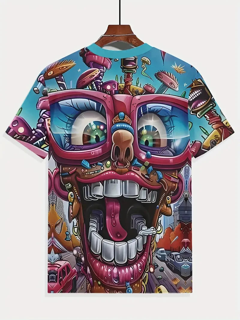 Men's fashion T-shirts interesting pattern 3D printing T-shirts casual graffiti short-sleeved T-shirts men's round neck T-shirts