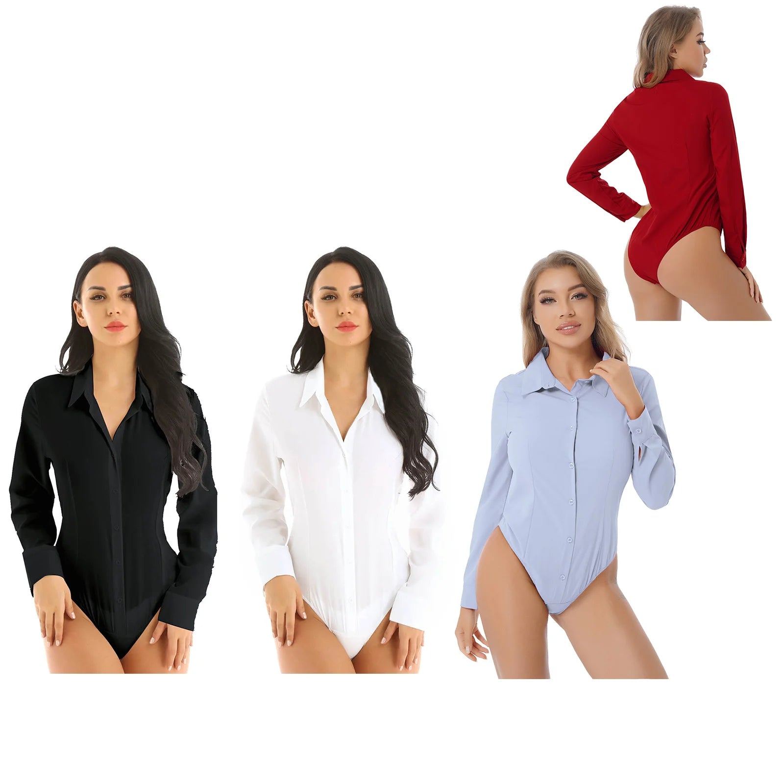 Women's Long Sleeve Bodysuit Shirt – Slim Fit Office Blouse Leotard Top