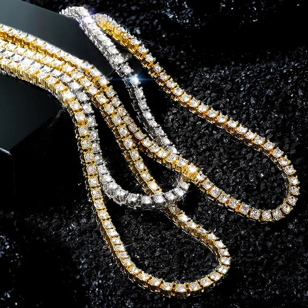 Iced Out Tennis Chain Necklace & Bracelet — 4mm or 5mm, Gold or Silver Tone | Unisex