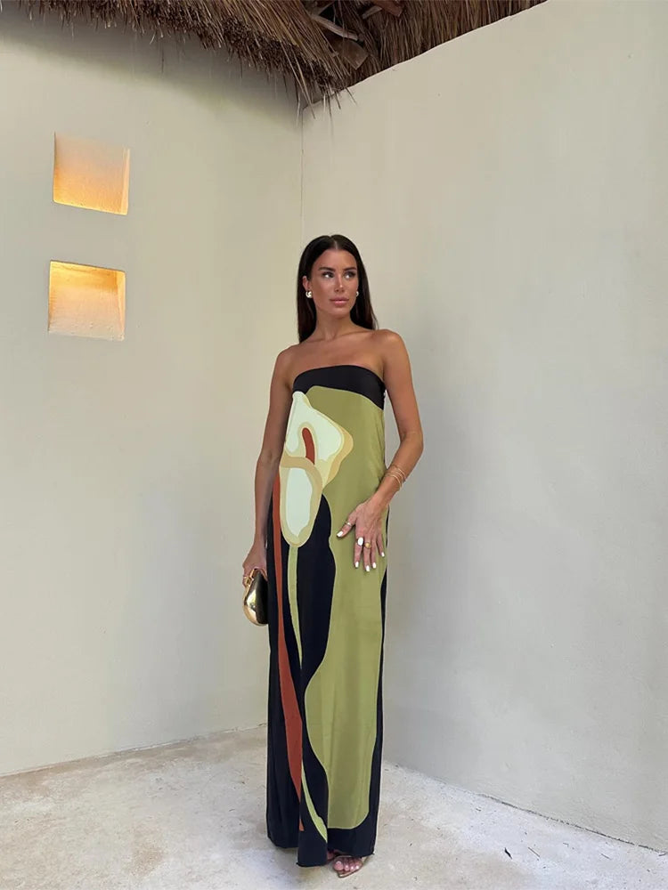Strapless Backless Printed Maxi Dress — Off-Shoulder Sleeveless | Party Evening | Women's S–XL