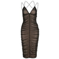 2023 Mesh Patchwork V Neck Backless Slips Draped Sexy Bodycon Midi Dress Summer Women Y2K Beach Rave Party Clothes