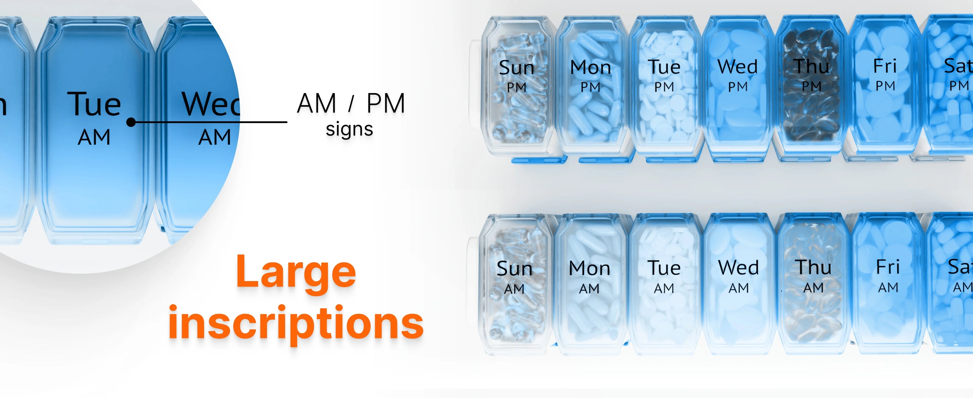 Extra Large Pill Organizer- XXL Pill Box for 7 or 14-Day - Weekly Pill Organizer with AM PM Large Compartments Big Pill Case