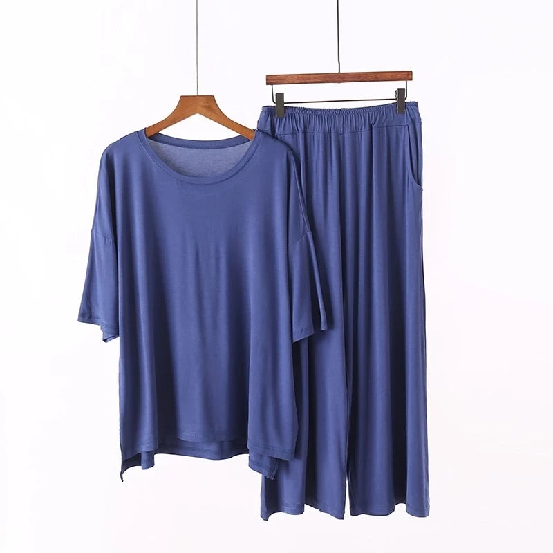 Plus Size 7XL 150K Summer Modal Pajamas Sets  Short Sleeve Top and Pants Women Soft Sleepwear Suit Home Women Female Sleepwear