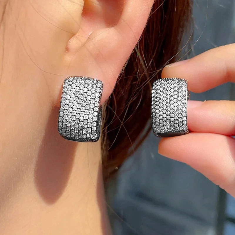 Huitan Full CZ Hoop Earrings — Bling Luxury Bridal Wedding Earrings | 4 Style Options | Women's Fashion Jewelry