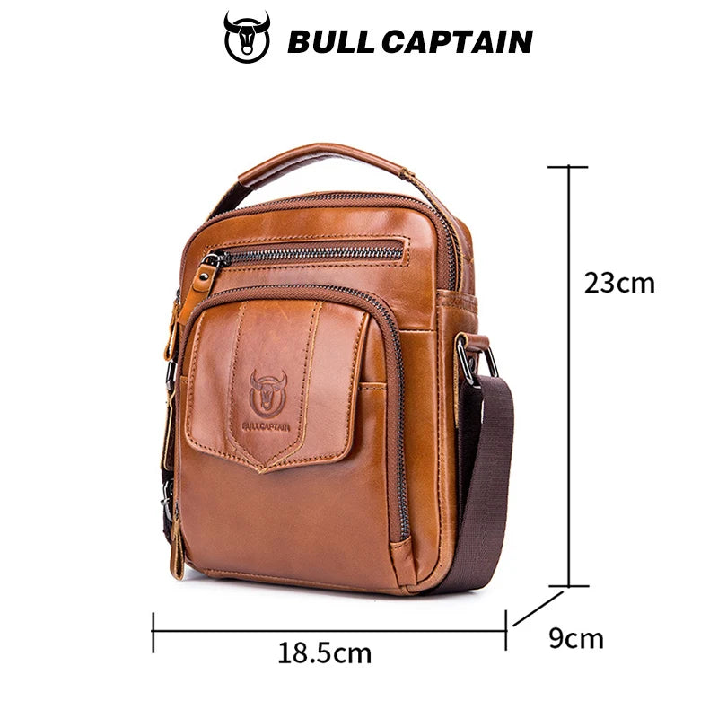 Bullcaptain men's large capacity shoulder bag, leather men's bag, casual crossbody bag, retro handbag