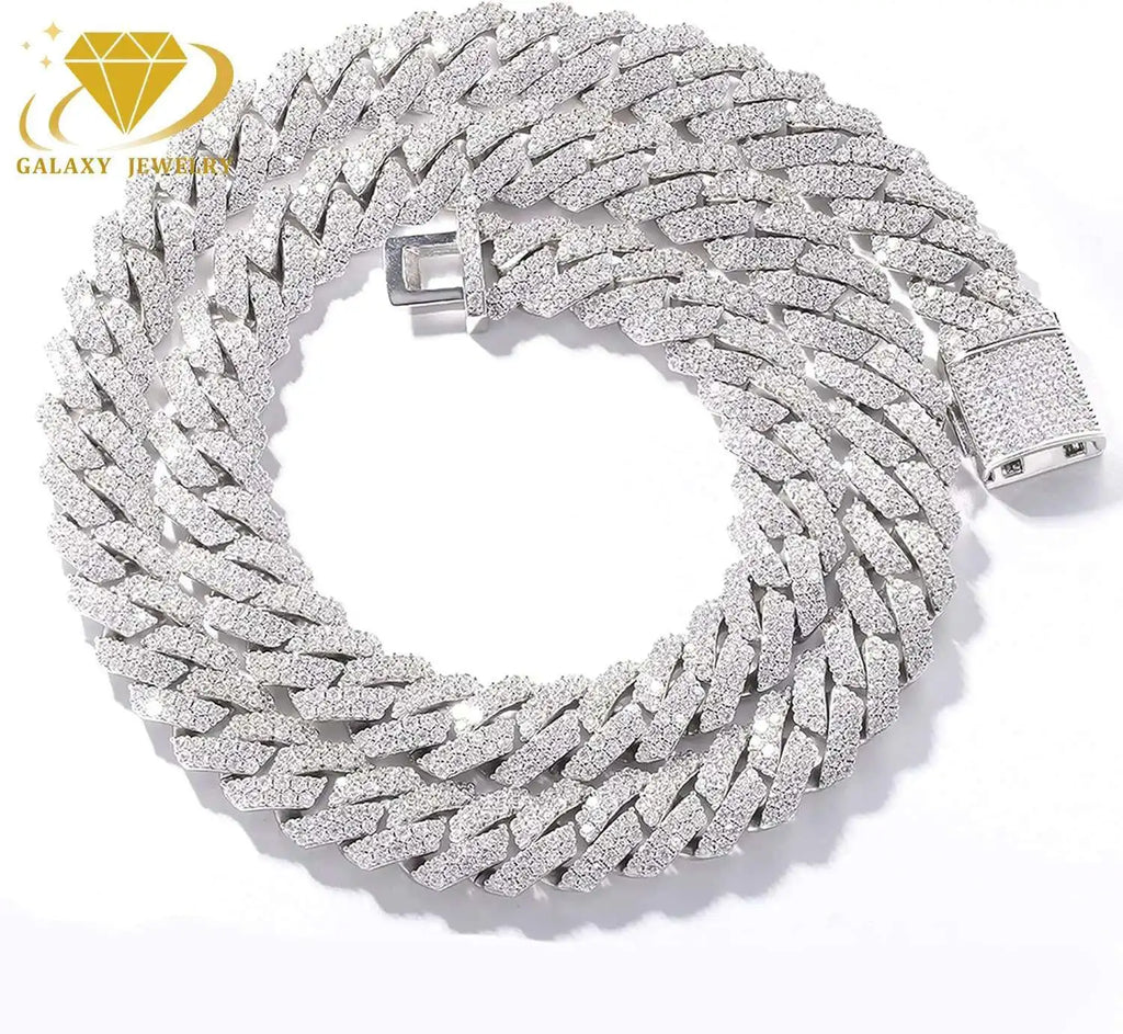 High Quality 2 Rows Prong Cuban Chain 8mm 12mm 16mm 20mm Iced Out Moissanite Cuban Bracelet Link Necklace Mens Hip Hop Jewelry